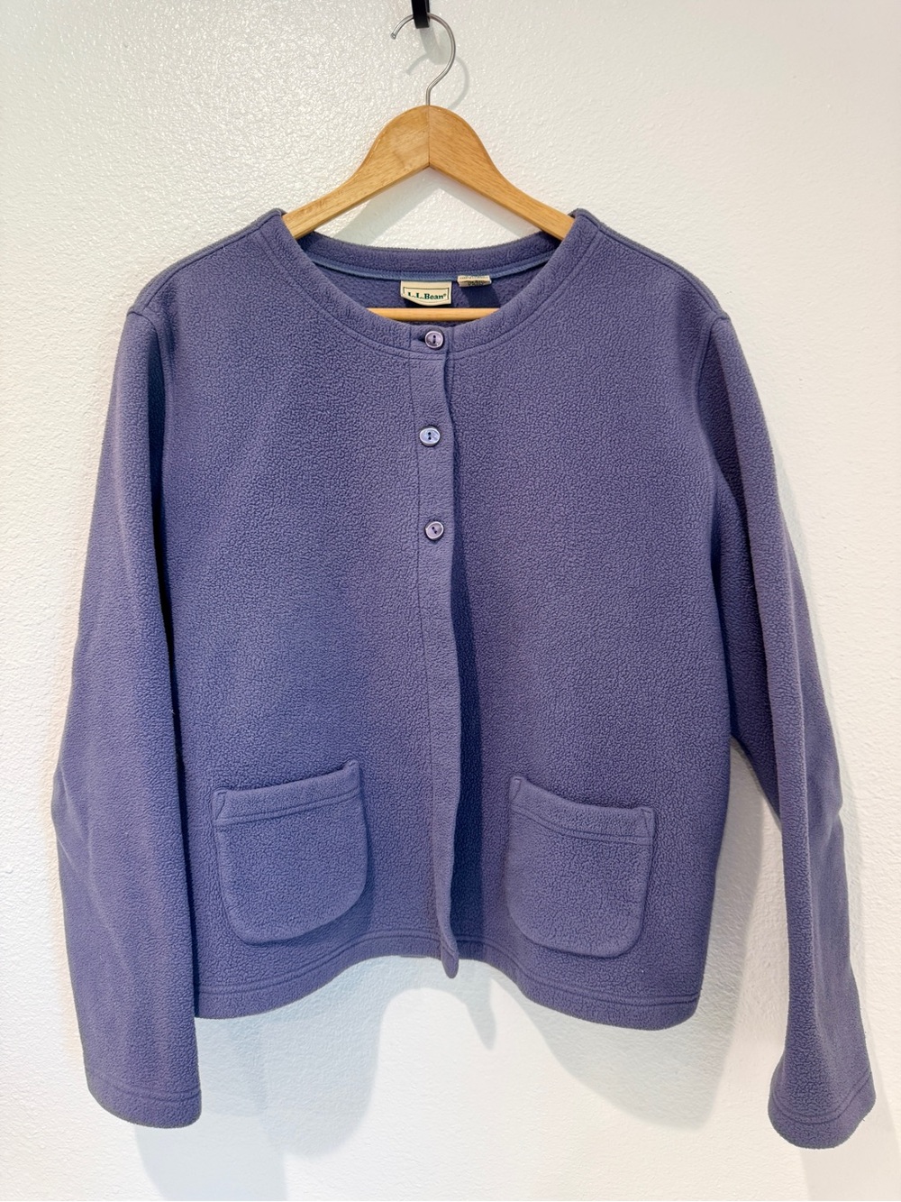 LL Bean Fleece Button Front Shacket Periwinkle Purple Pocket Granola Gorpcore M